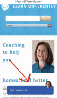 picture of Kathy's home page with chat button marked